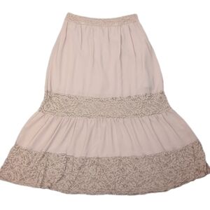 Forever 21 Pink Lace Maxi Skirt Womens Size Large Flounce Hem Ruffled Long